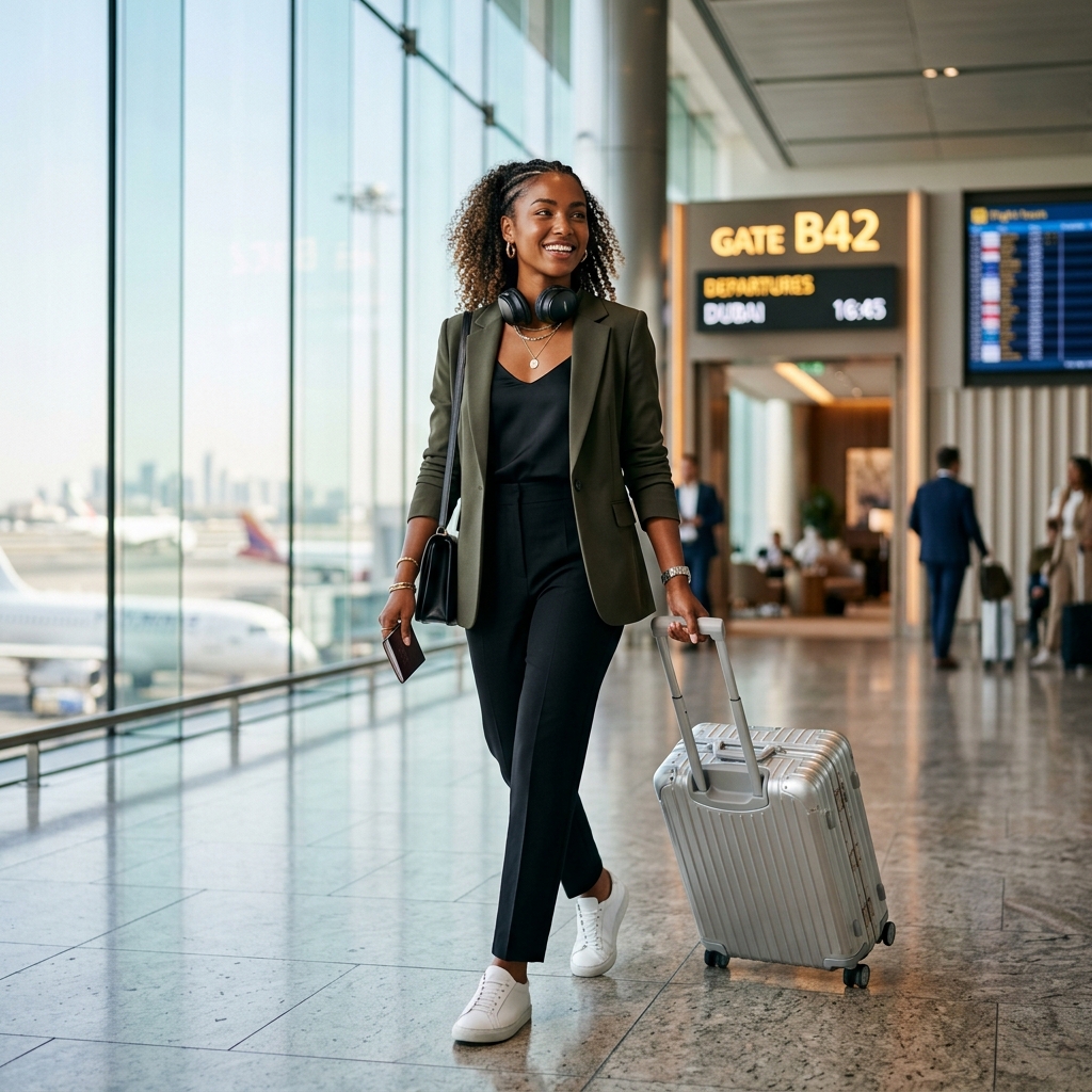 Confident traveler in an airport